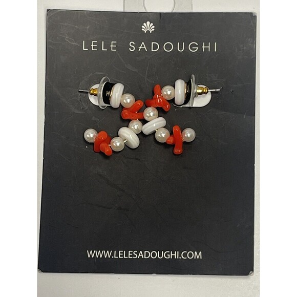 Lele Sadoughi Riviera Beaded Huggie Small Hoop Earrings New W/Flaw - Picture 6 of 8